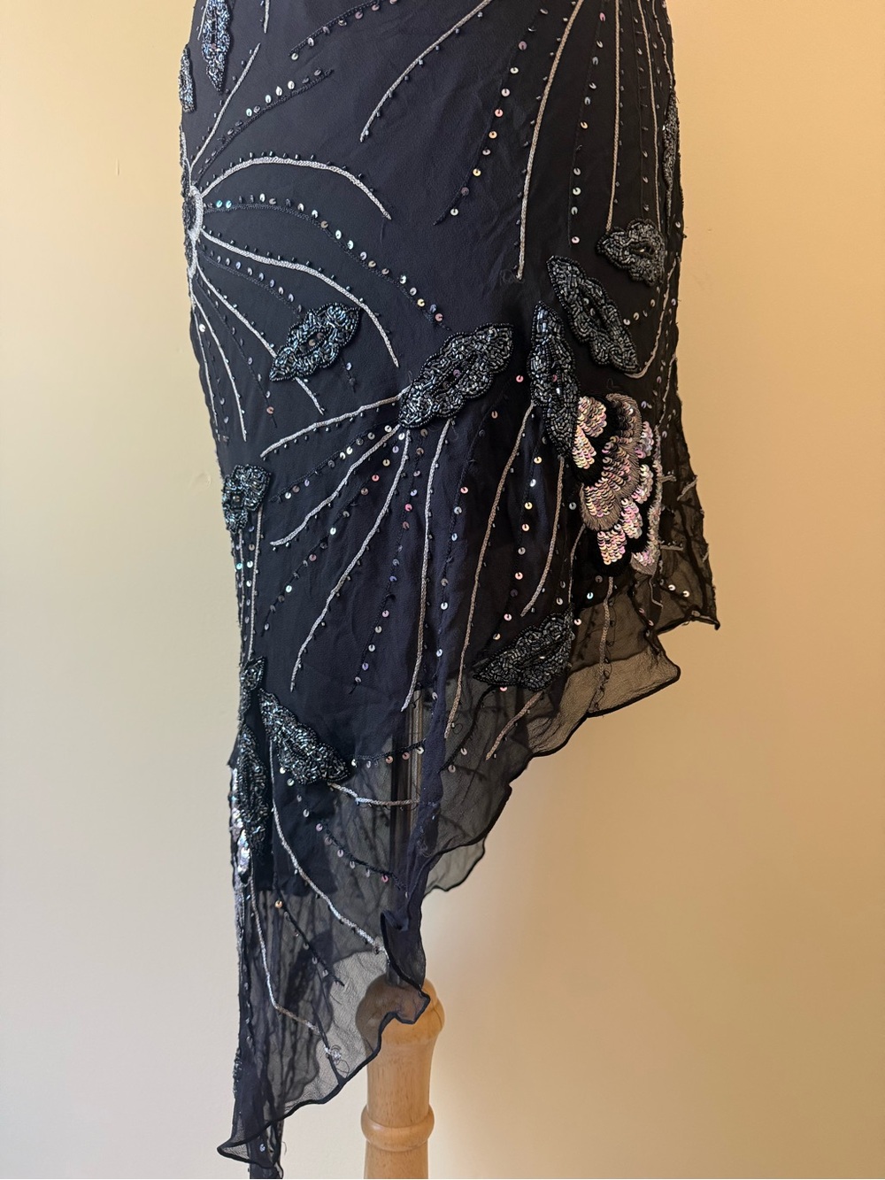 Made in India 100% Silk Hand Beaded Black Asymmetrical Cocktail Dress | NWOT - Picture 7 of 8